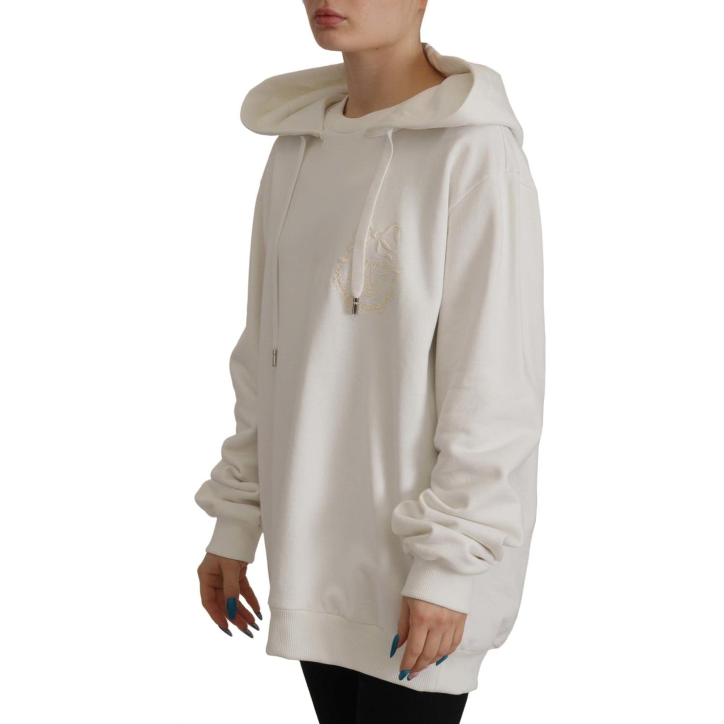 Dolce & Gabbana Chic White Hooded Pullover Sweater Dolce & Gabbana Dark Gray