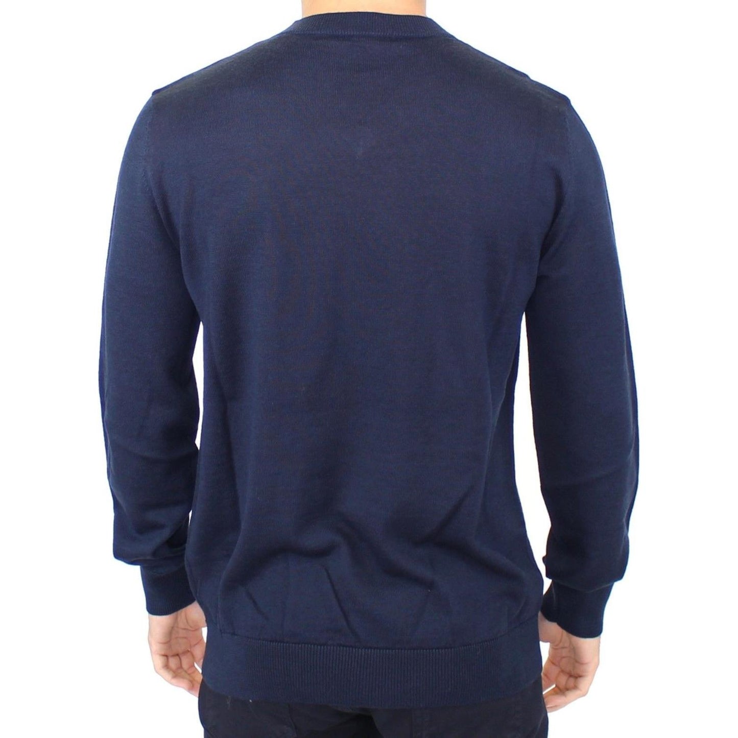 Ermanno Scervino Elegant Blue V-Neck Wool Blend Pullover Ermanno Scervino Dark Slate Gray