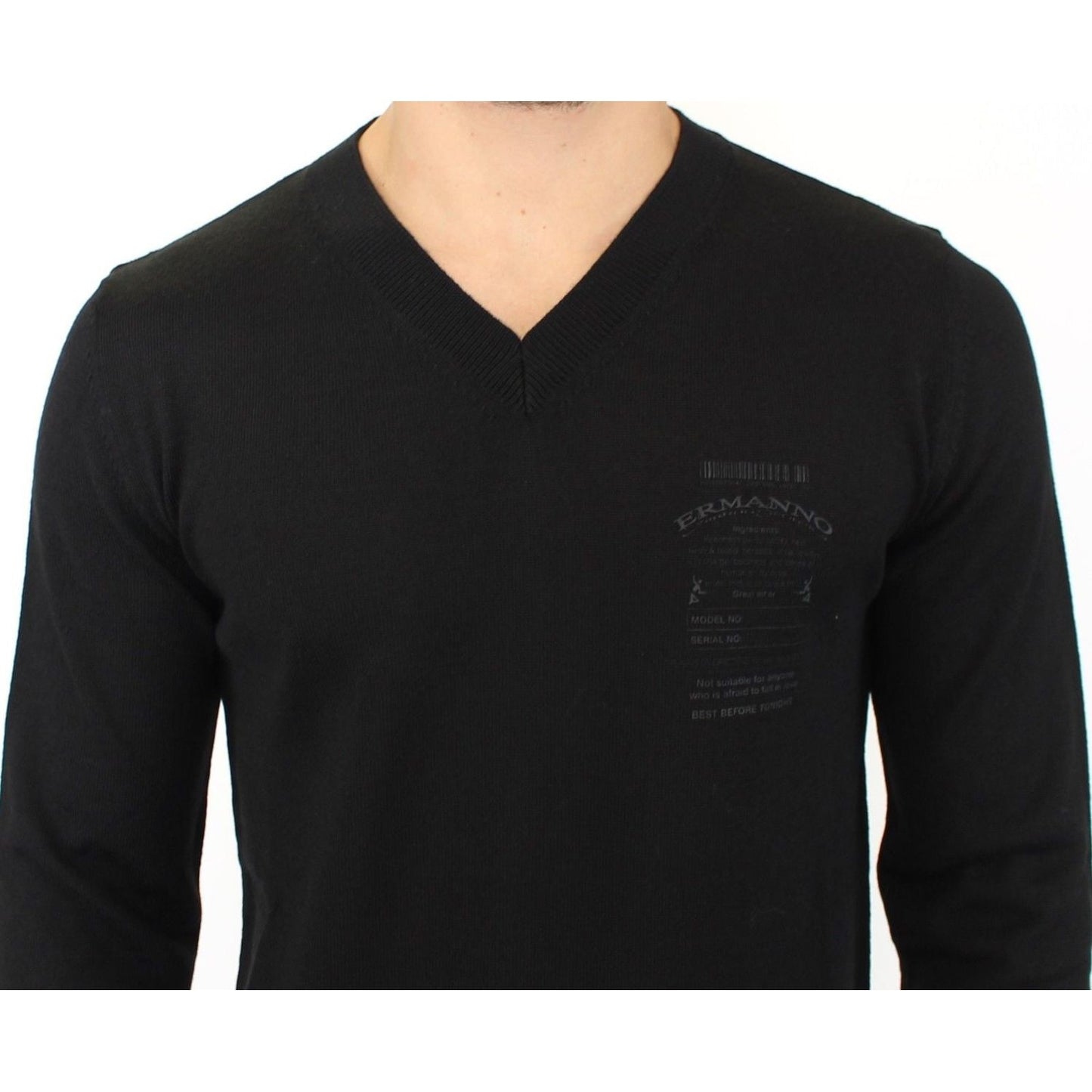 Ermanno Scervino Elegant Black V-Neck Wool Blend Sweater Ermanno Scervino Black
