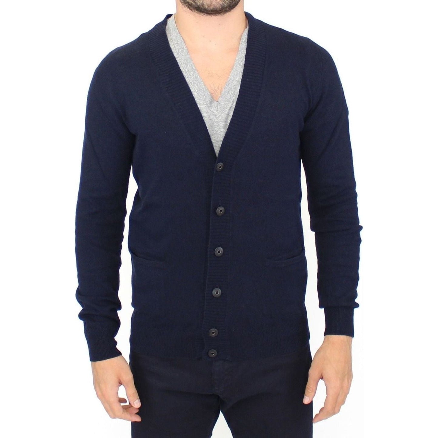 Ermanno Scervino Chic Blue Wool Blend Cardigan Sweater Ermanno Scervino Dark Slate Gray