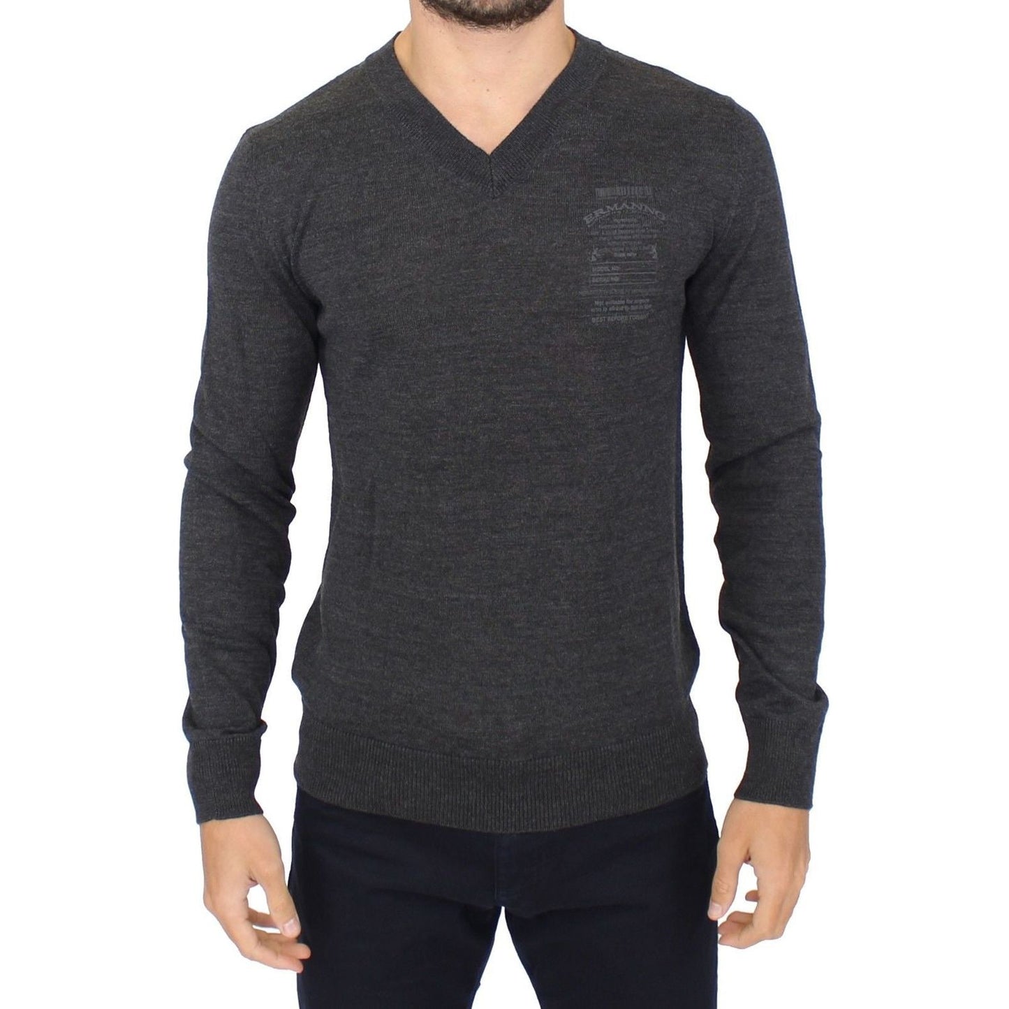 Ermanno Scervino Chic Gray V-Neck Wool Blend Pullover Sweater Ermanno Scervino Dark Slate Gray