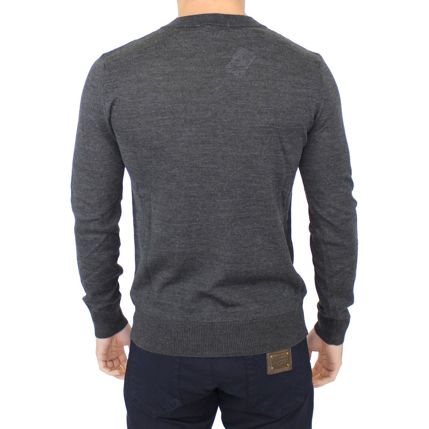 Ermanno Scervino Chic Gray V-Neck Wool Blend Pullover Sweater Ermanno Scervino Dark Slate Gray