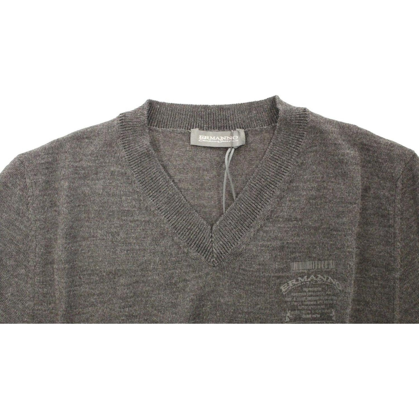 Ermanno Scervino Chic Gray V-Neck Wool Blend Pullover Sweater Ermanno Scervino Dim Gray