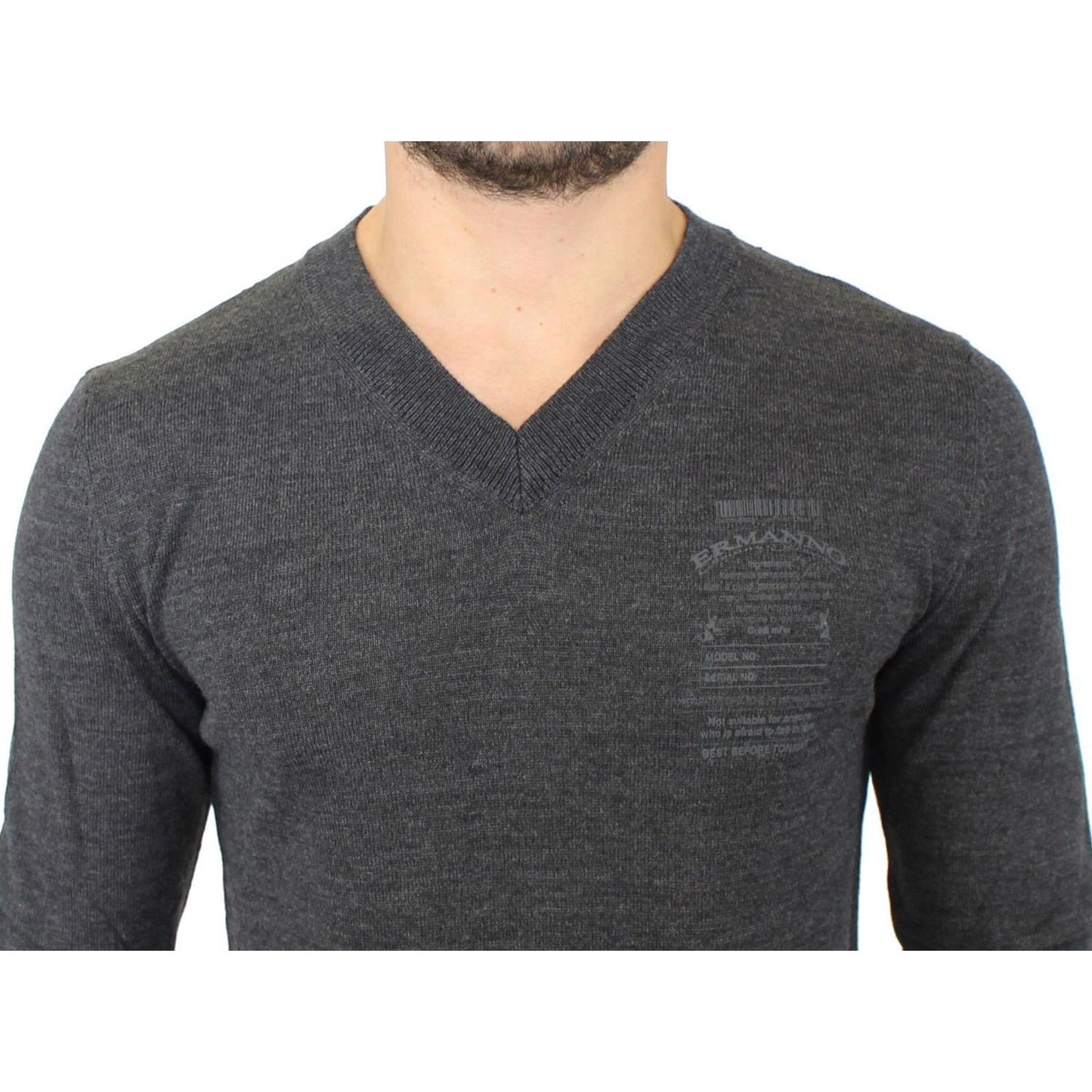 Ermanno Scervino Chic Gray V-Neck Wool Blend Pullover Sweater Ermanno Scervino Dark Slate Gray