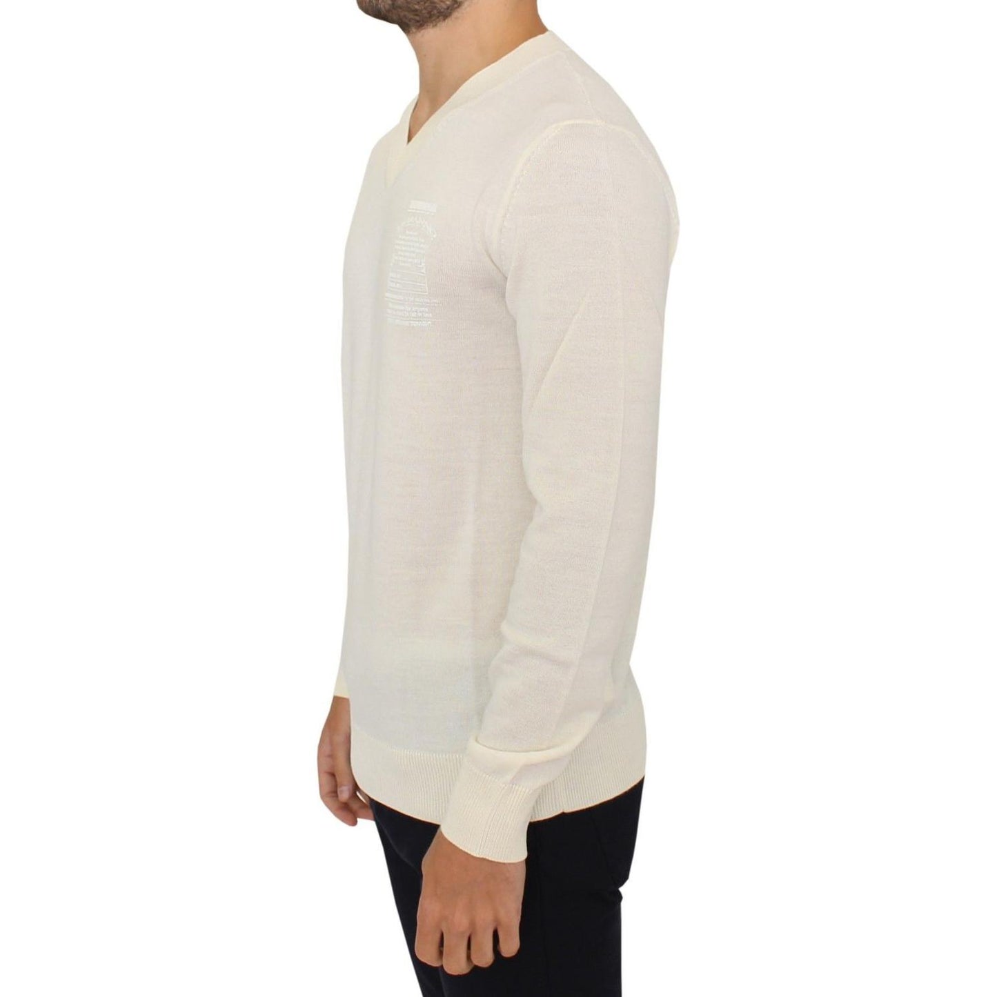 Ermanno Scervino Off-White V-Neck Wool Blend Pullover Ermanno Scervino Light Gray