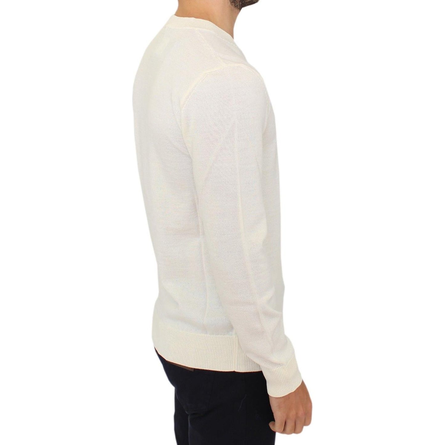 Ermanno Scervino Off-White V-Neck Wool Blend Pullover Ermanno Scervino Light Gray