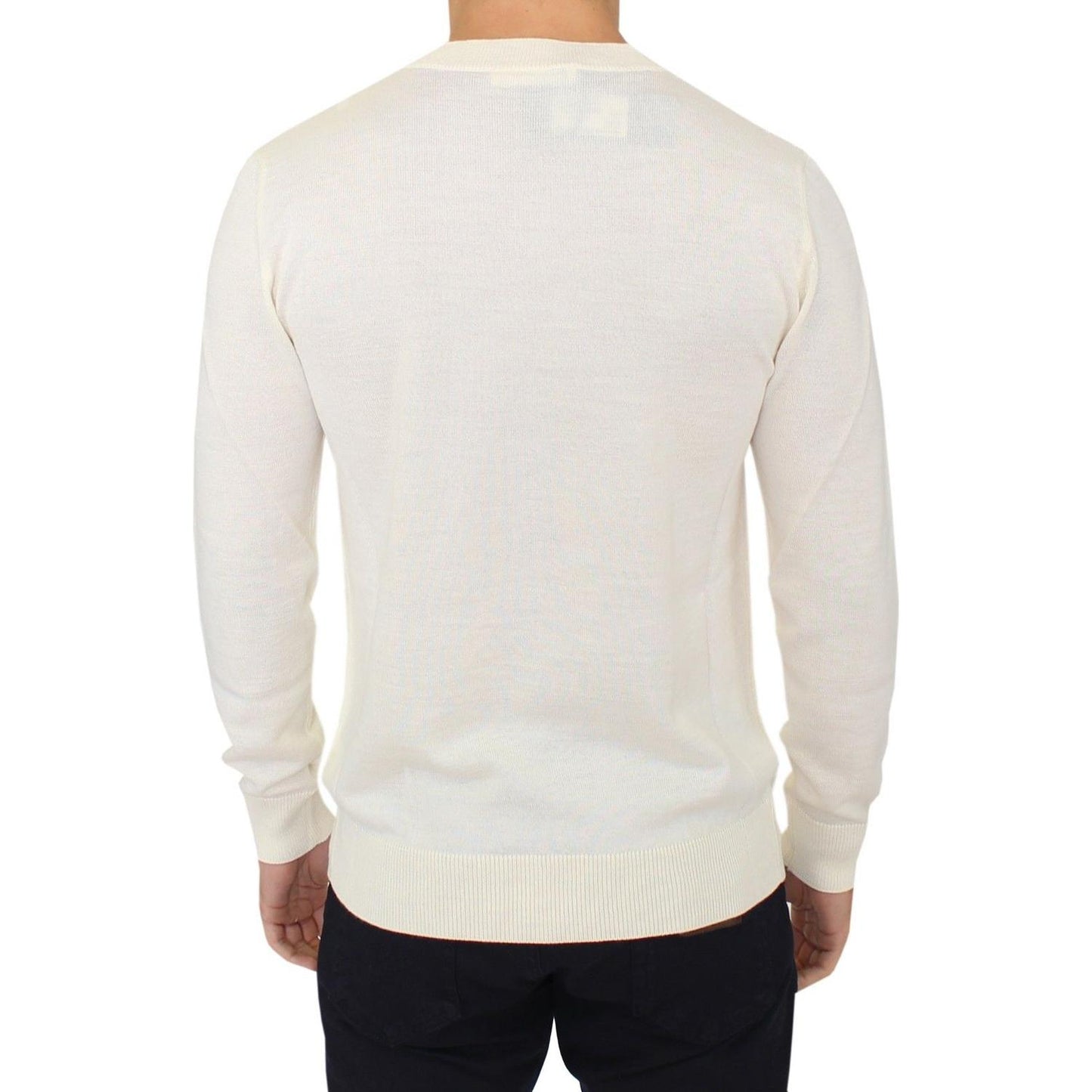 Ermanno Scervino Off-White V-Neck Wool Blend Pullover Ermanno Scervino Light Gray