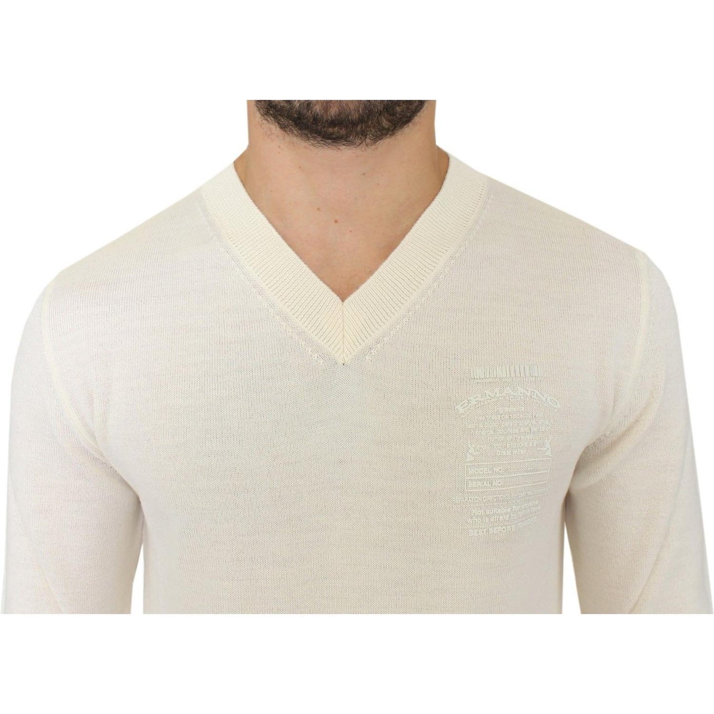 Ermanno Scervino Off-White V-Neck Wool Blend Pullover Ermanno Scervino Light Gray