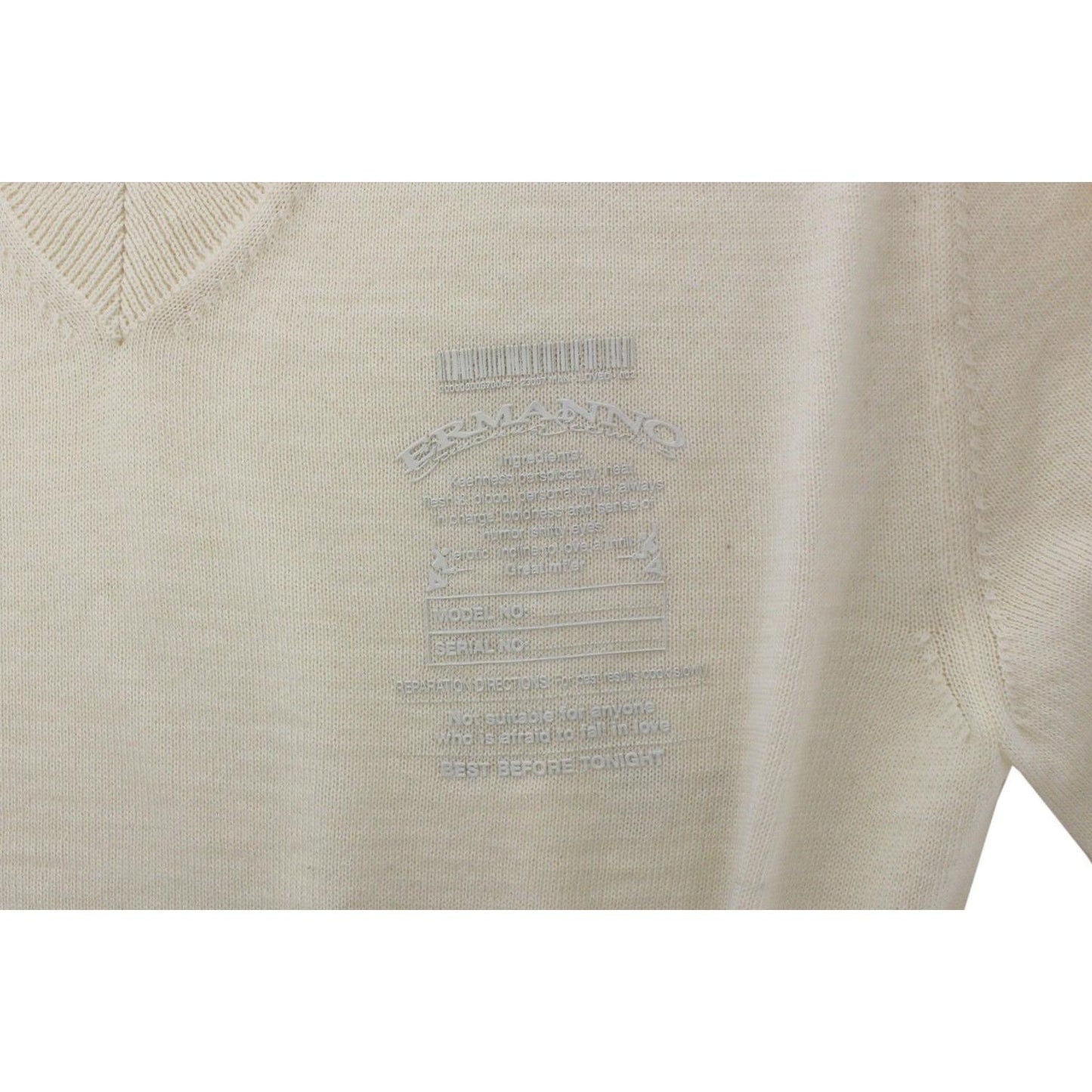 Ermanno Scervino Off-White V-Neck Wool Blend Pullover Ermanno Scervino Dark Gray