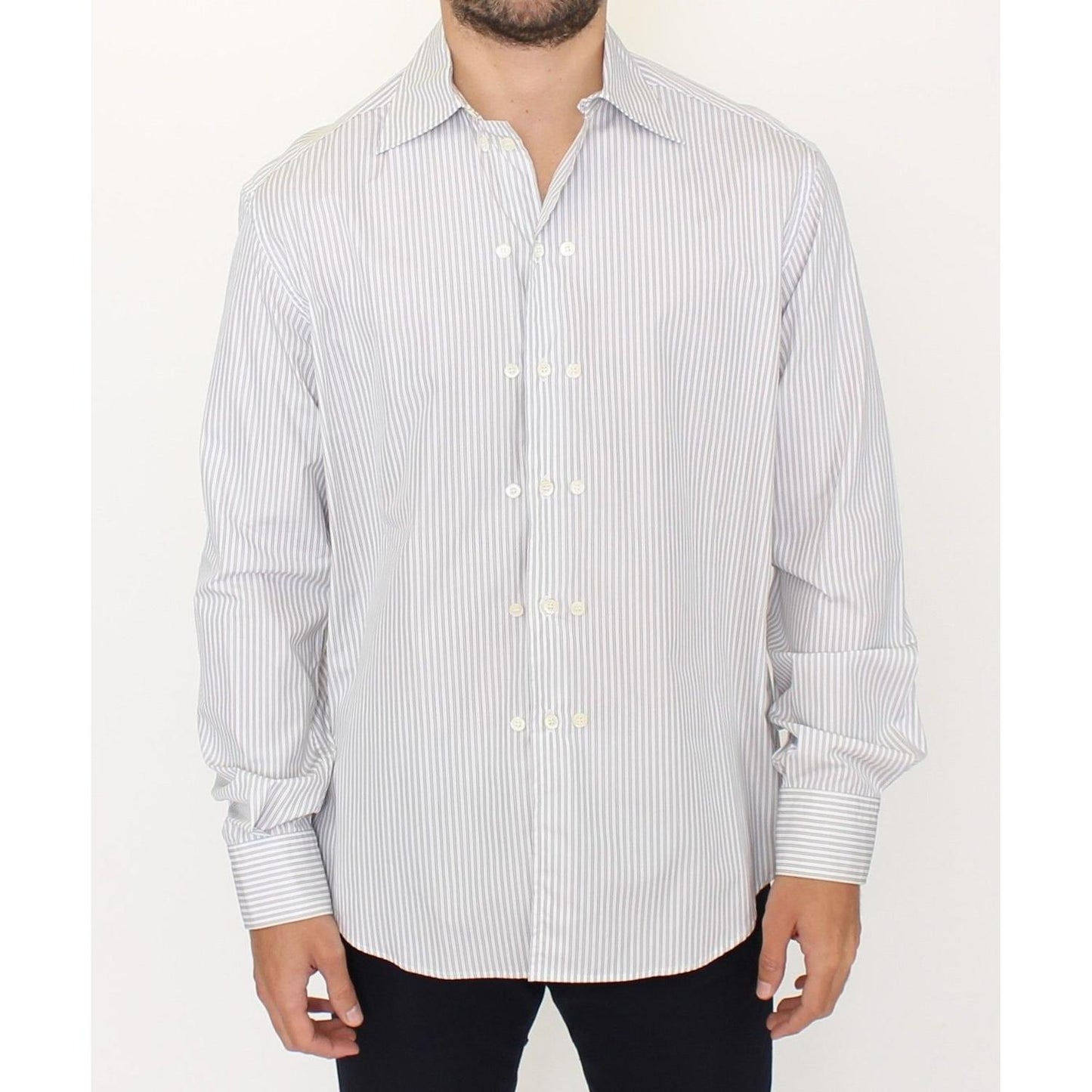 Ermanno Scervino Elegant White and Gray Striped Cotton Shirt Ermanno Scervino Light Gray