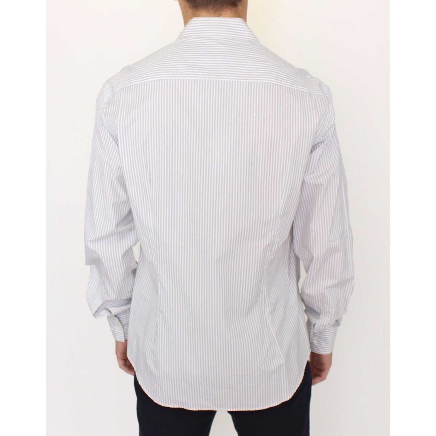 Ermanno Scervino Elegant White and Gray Striped Cotton Shirt Ermanno Scervino Light Gray