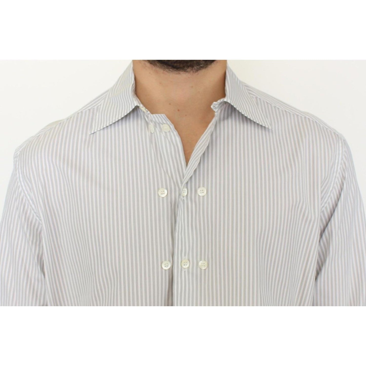 Ermanno Scervino Elegant White and Gray Striped Cotton Shirt Ermanno Scervino Light Gray