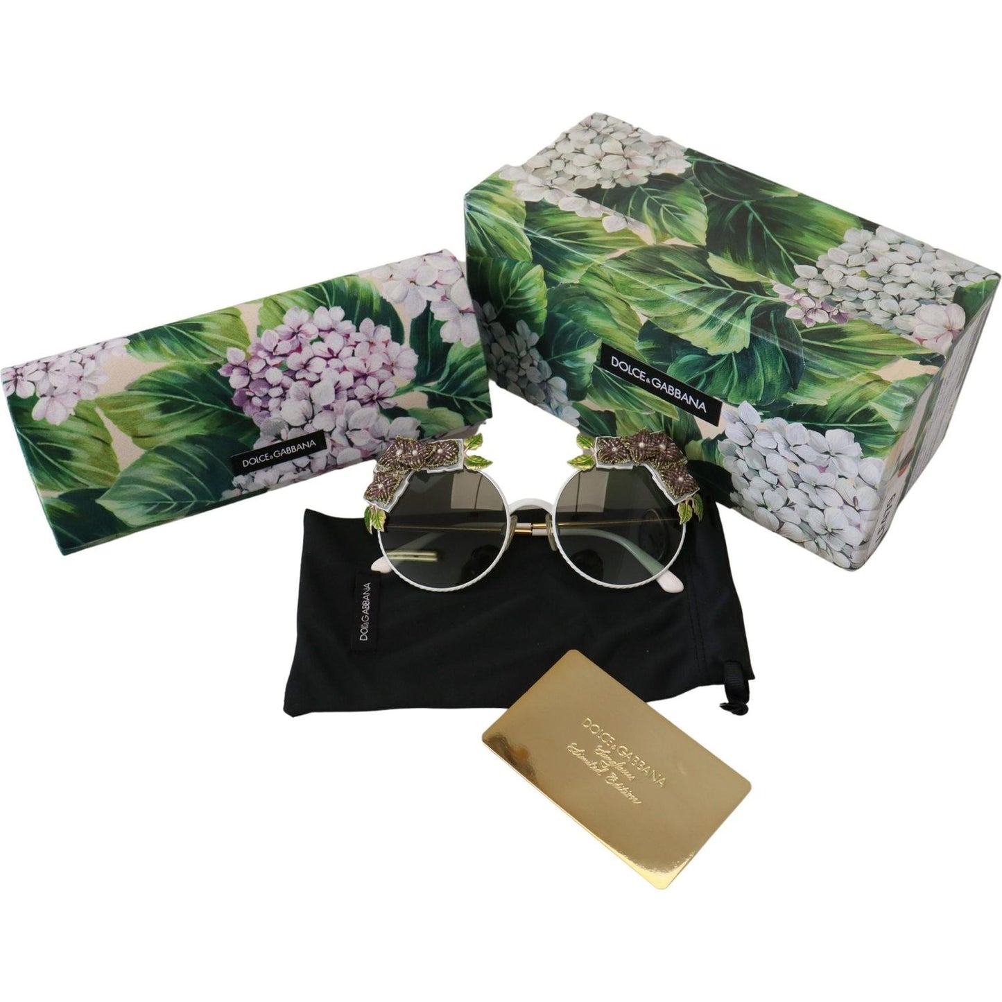 Dolce & Gabbana Elegant Floral Embellished Gold Sunglasses Dolce & Gabbana Dark Slate Gray