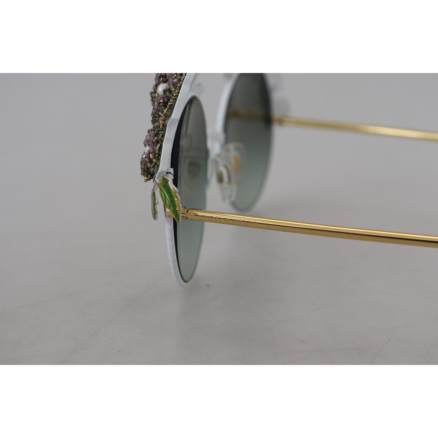 Dolce & Gabbana Elegant Floral Embellished Gold Sunglasses Dolce & Gabbana Dark Gray
