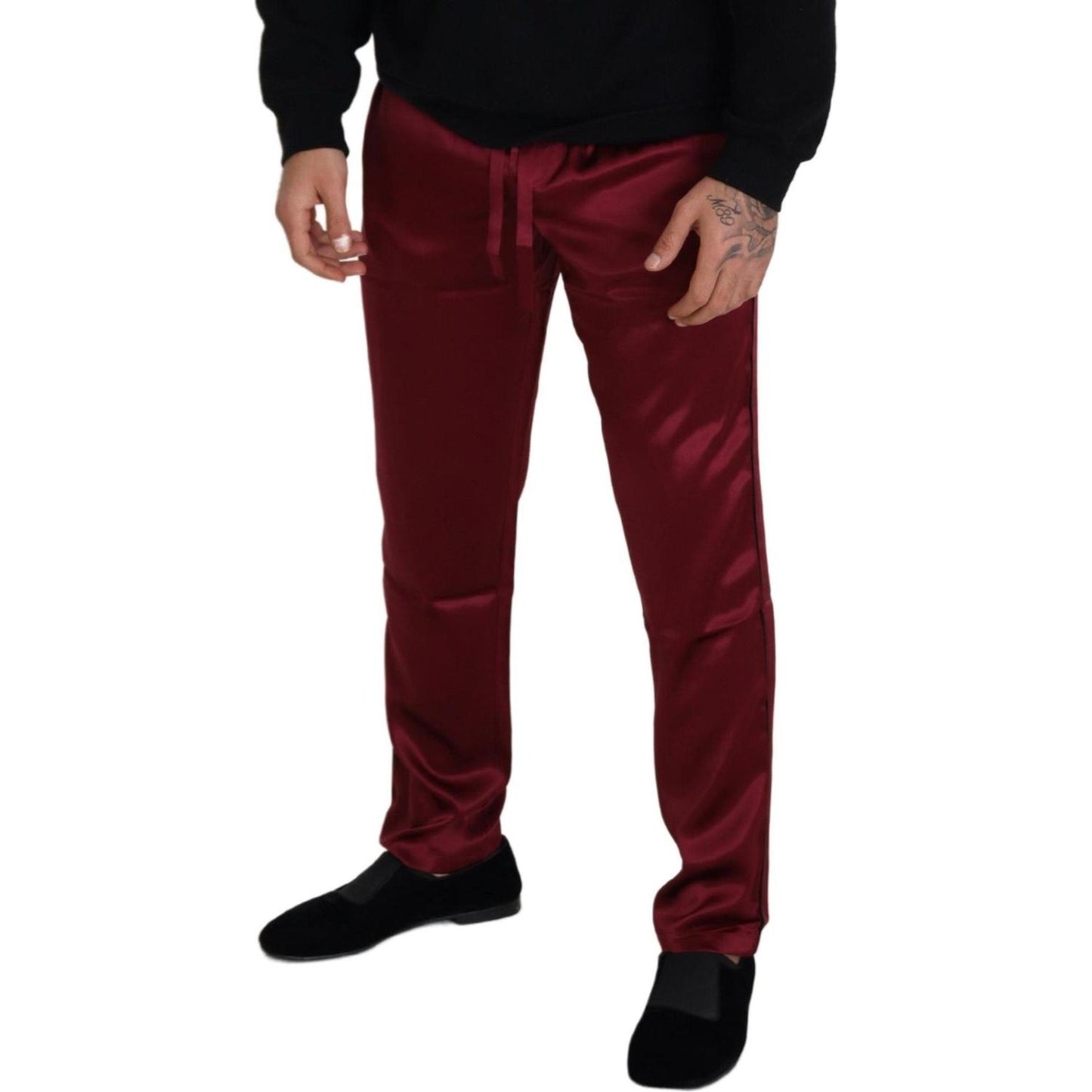 Dolce & Gabbana Silk Lounge Pants in Bordeaux Jeans & Pants Dolce & Gabbana Black