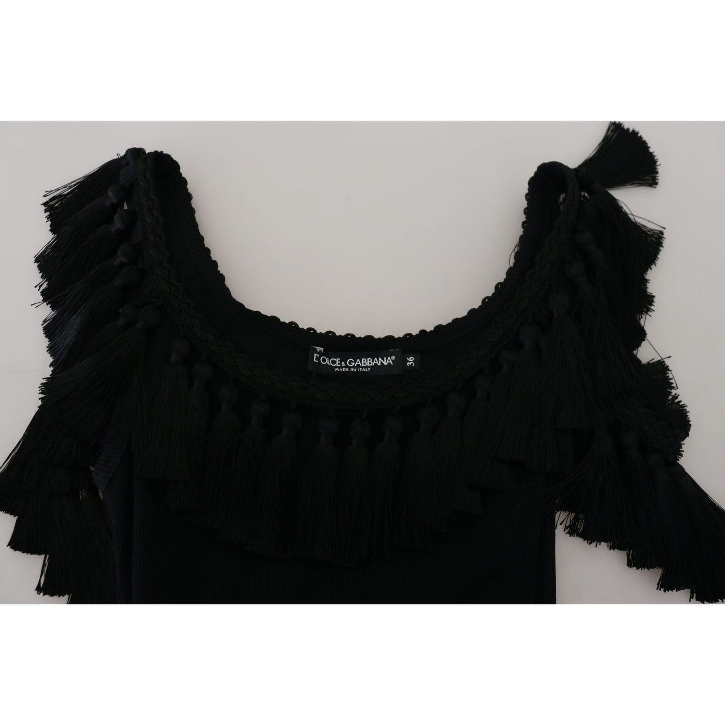 Dolce & Gabbana Black Tank Top Blouse Tassle Cotton Blouse TSH83190- 38