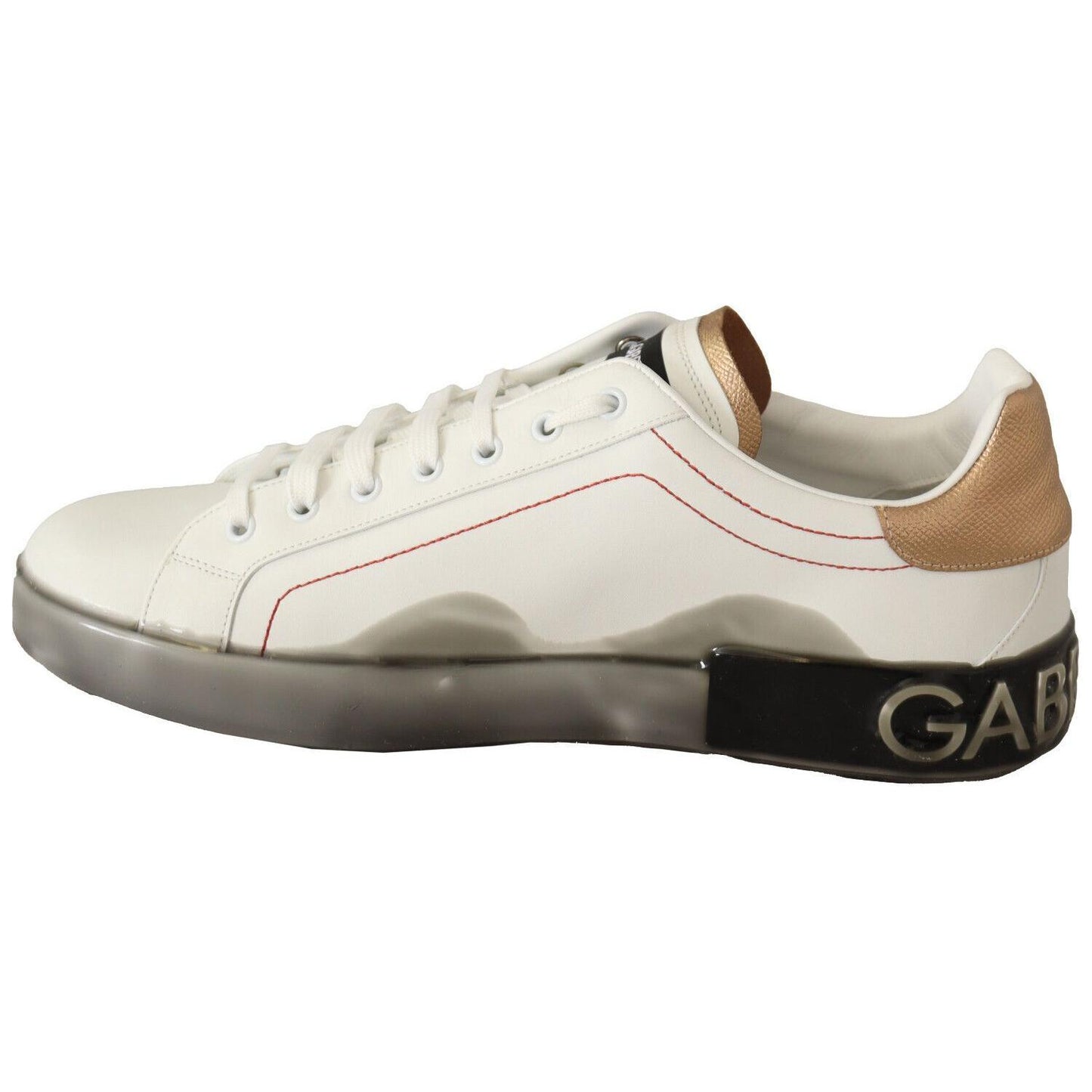 Dolce & Gabbana Elegant White & Gold Leather Sneakers Dolce & Gabbana Light Gray