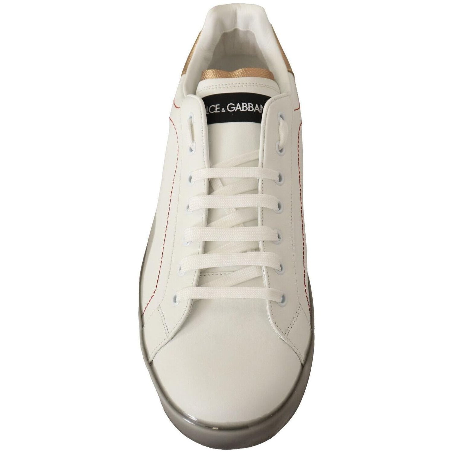 Dolce & Gabbana Elegant White & Gold Leather Sneakers Dolce & Gabbana Light Gray