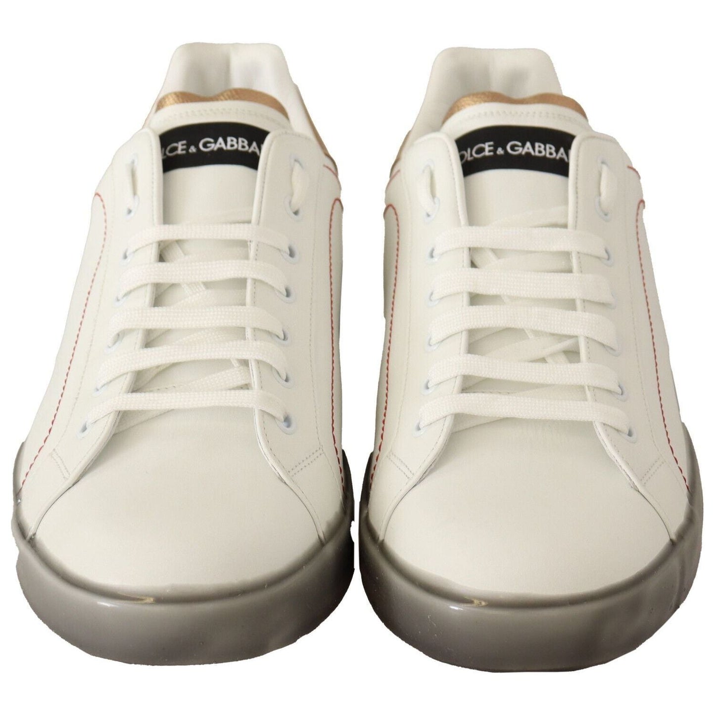 Dolce & Gabbana Elegant White & Gold Leather Sneakers Dolce & Gabbana Light Gray