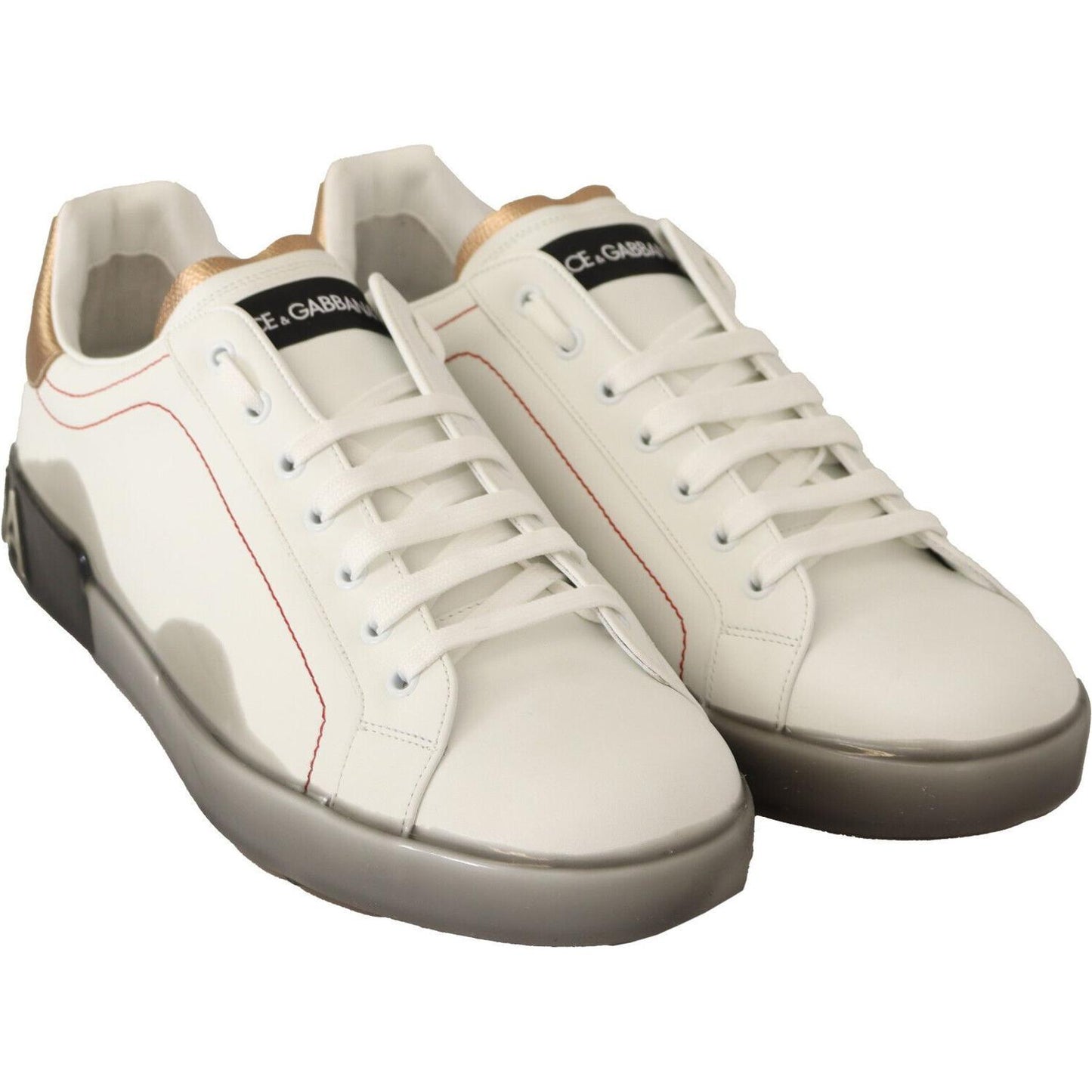 Dolce & Gabbana Elegant White & Gold Leather Sneakers Dolce & Gabbana Light Gray