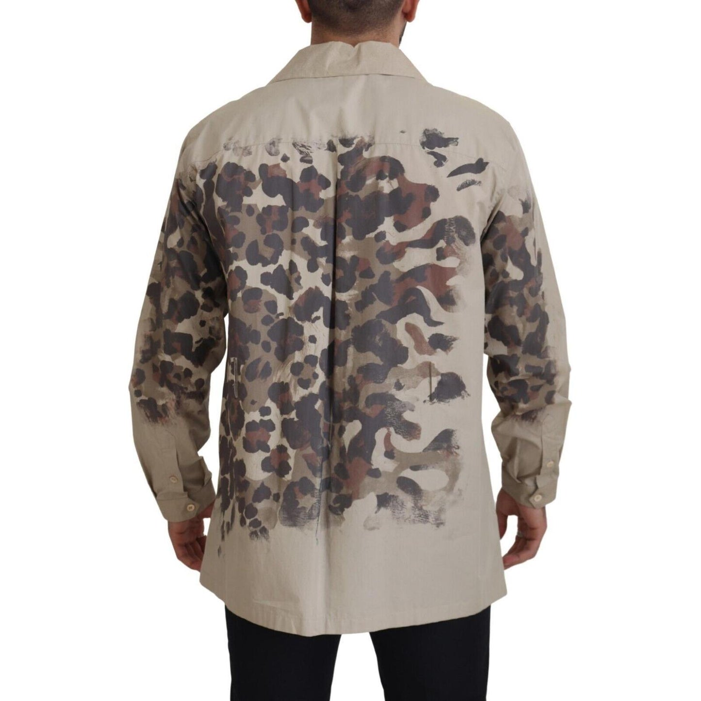 Dolce & Gabbana Beige Cotton Button-Down Casual Shirt Dolce & Gabbana Dim Gray