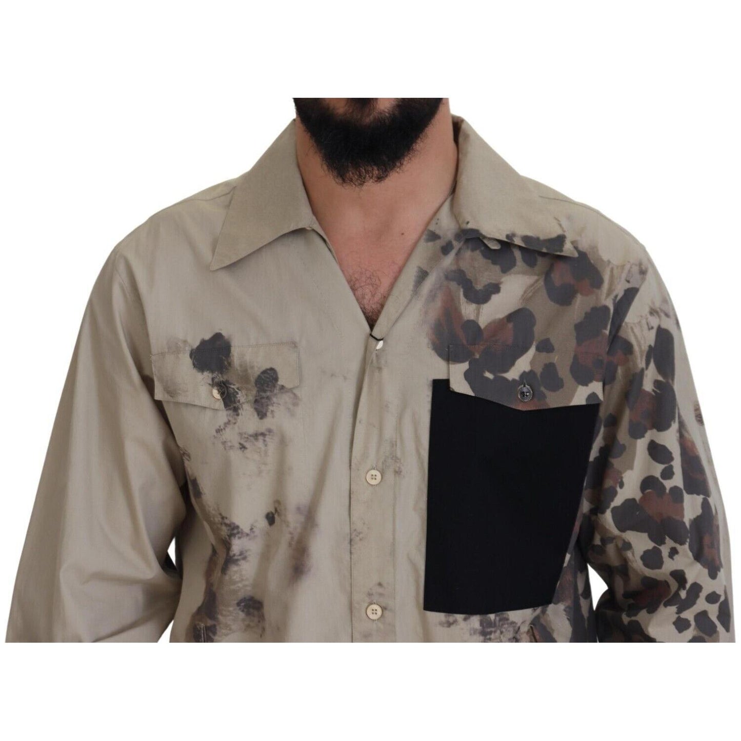Dolce & Gabbana Beige Cotton Button-Down Casual Shirt Dolce & Gabbana Slate Gray