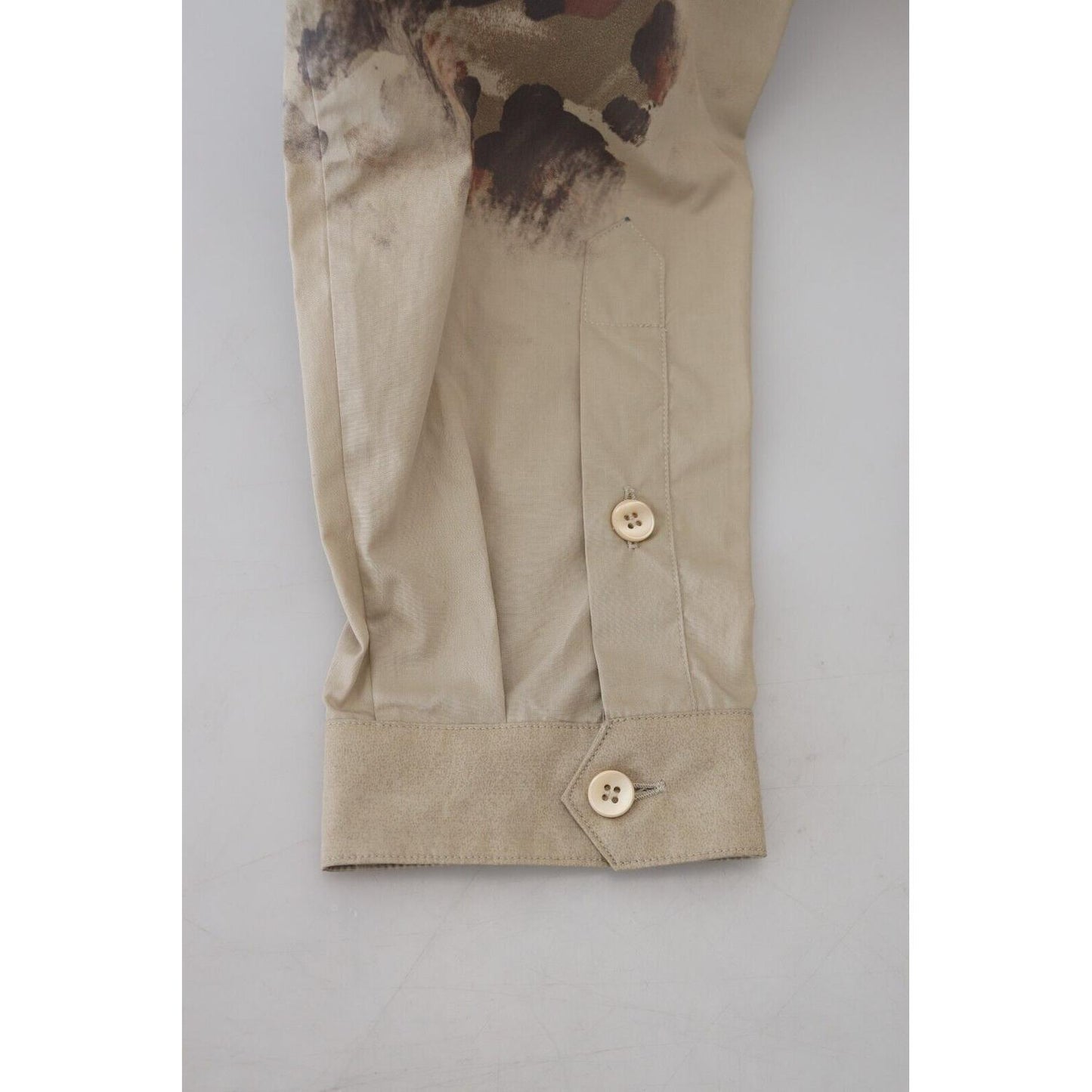 Dolce & Gabbana Beige Cotton Button-Down Casual Shirt Dolce & Gabbana Dark Gray