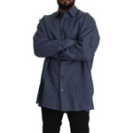 Dolce & Gabbana Dark Blue Linen Slim Fit Dress Formal Men Shirt TSH82936- 41