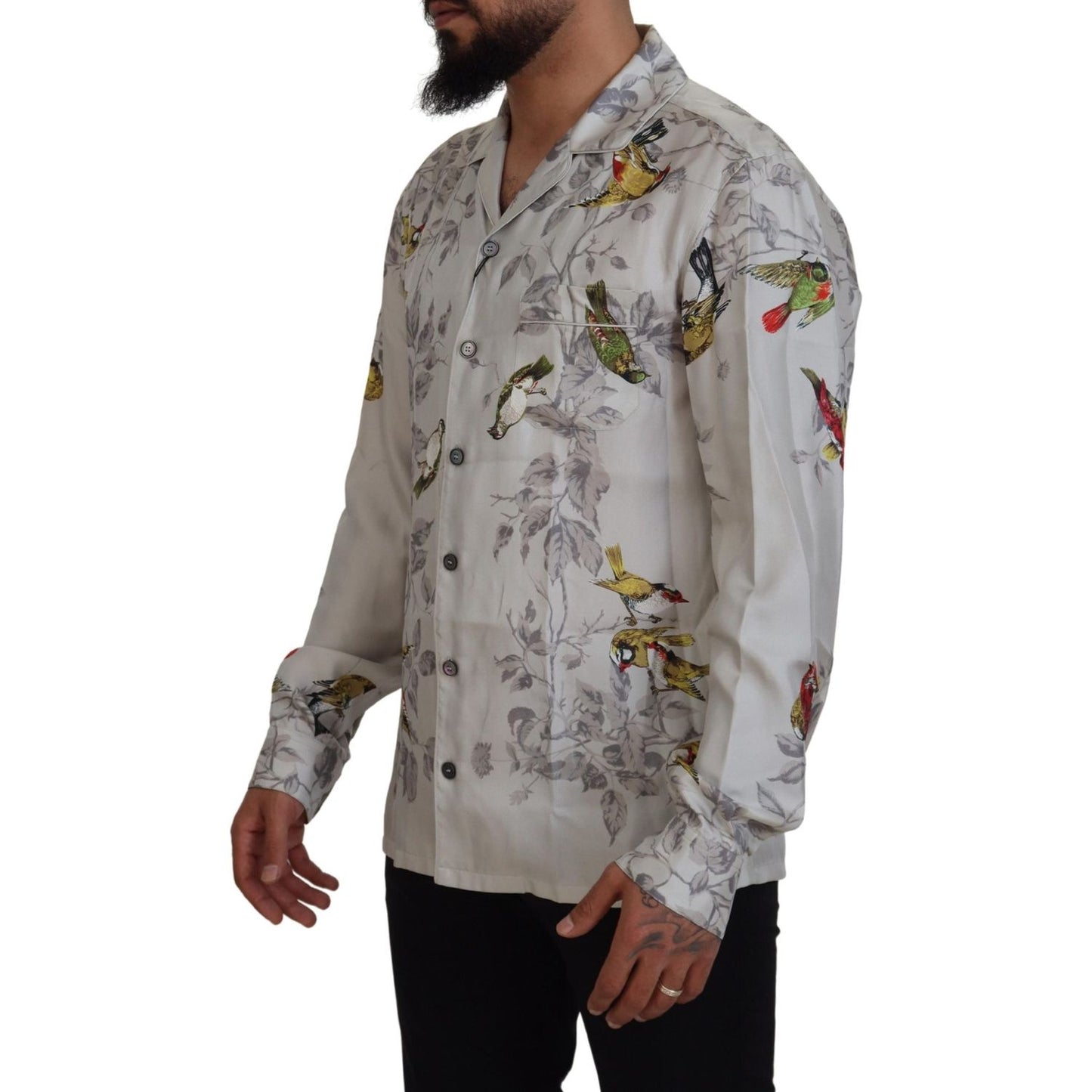Dolce & Gabbana Elegant Silk Bird Print Casual Shirt Dolce & Gabbana Light Slate Gray