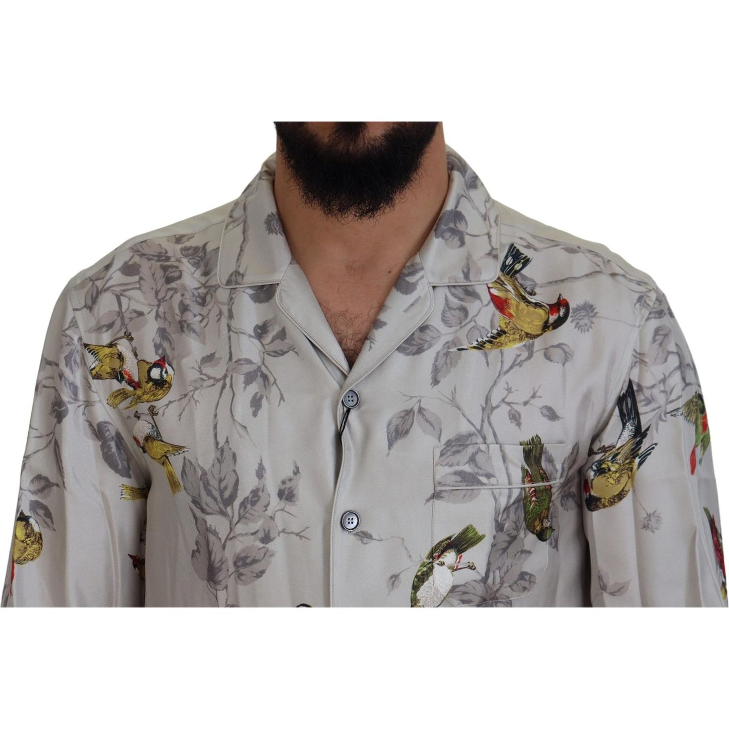 Dolce & Gabbana Elegant Silk Bird Print Casual Shirt Dolce & Gabbana Light Slate Gray