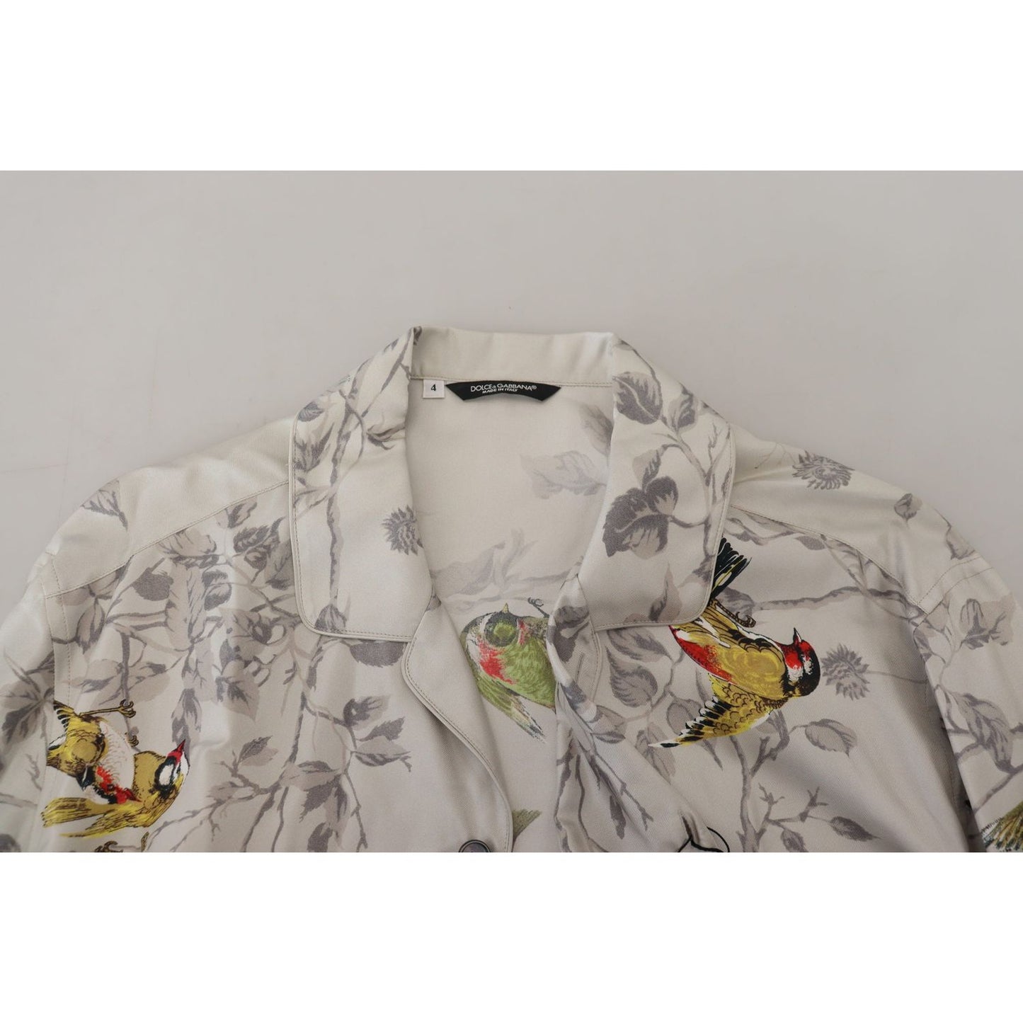 Dolce & Gabbana Elegant Silk Bird Print Casual Shirt Dolce & Gabbana Dark Gray