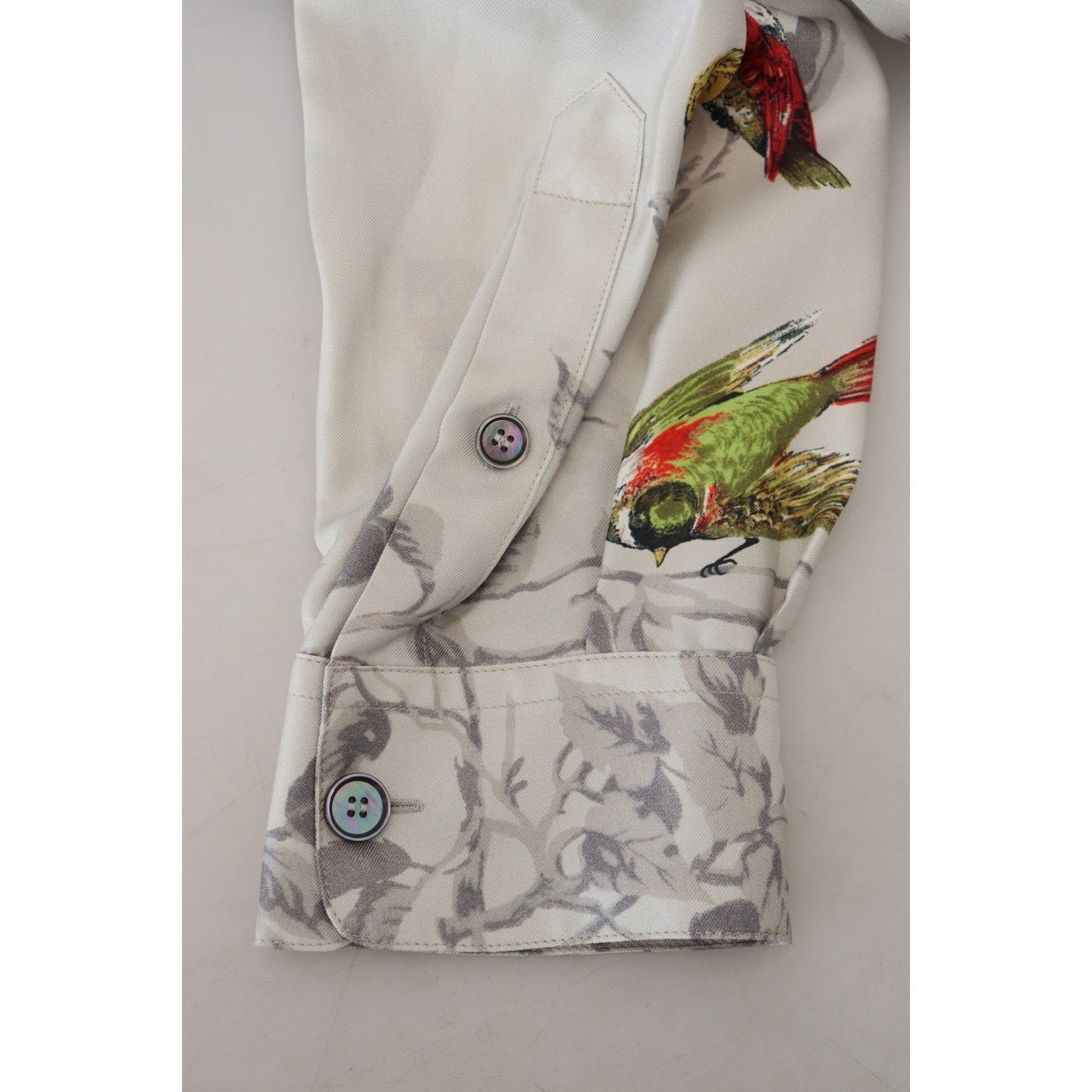 Dolce & Gabbana Elegant Silk Bird Print Casual Shirt Dolce & Gabbana Dark Gray