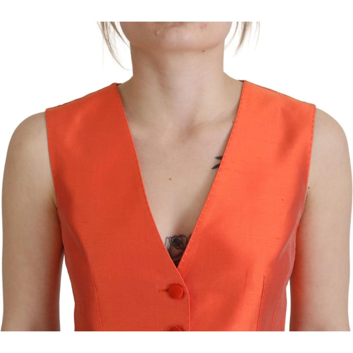 Dolce & Gabbana Elegant Orange Silk Waistcoat Dolce & Gabbana Coral