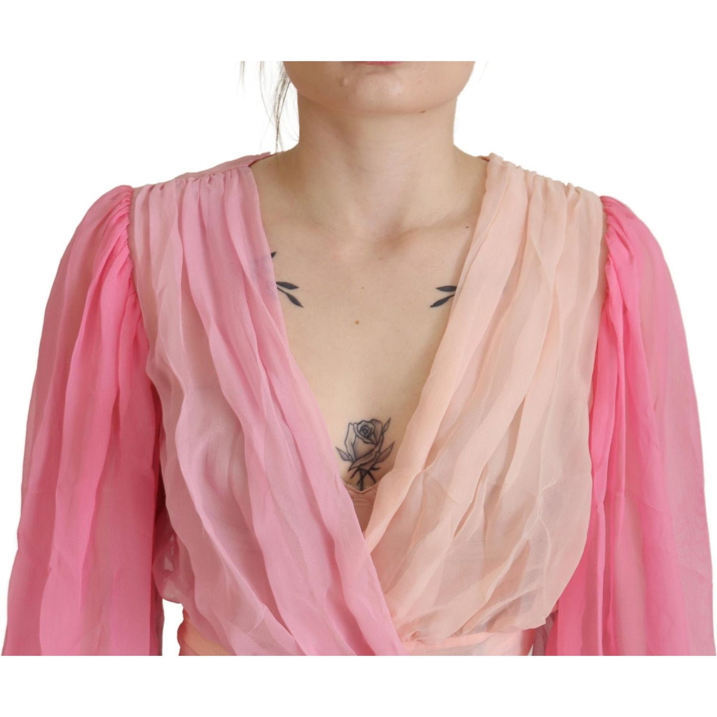 Dolce & Gabbana Silk V-Neckline Wrap Blouse in Pink Dolce & Gabbana Rosy Brown