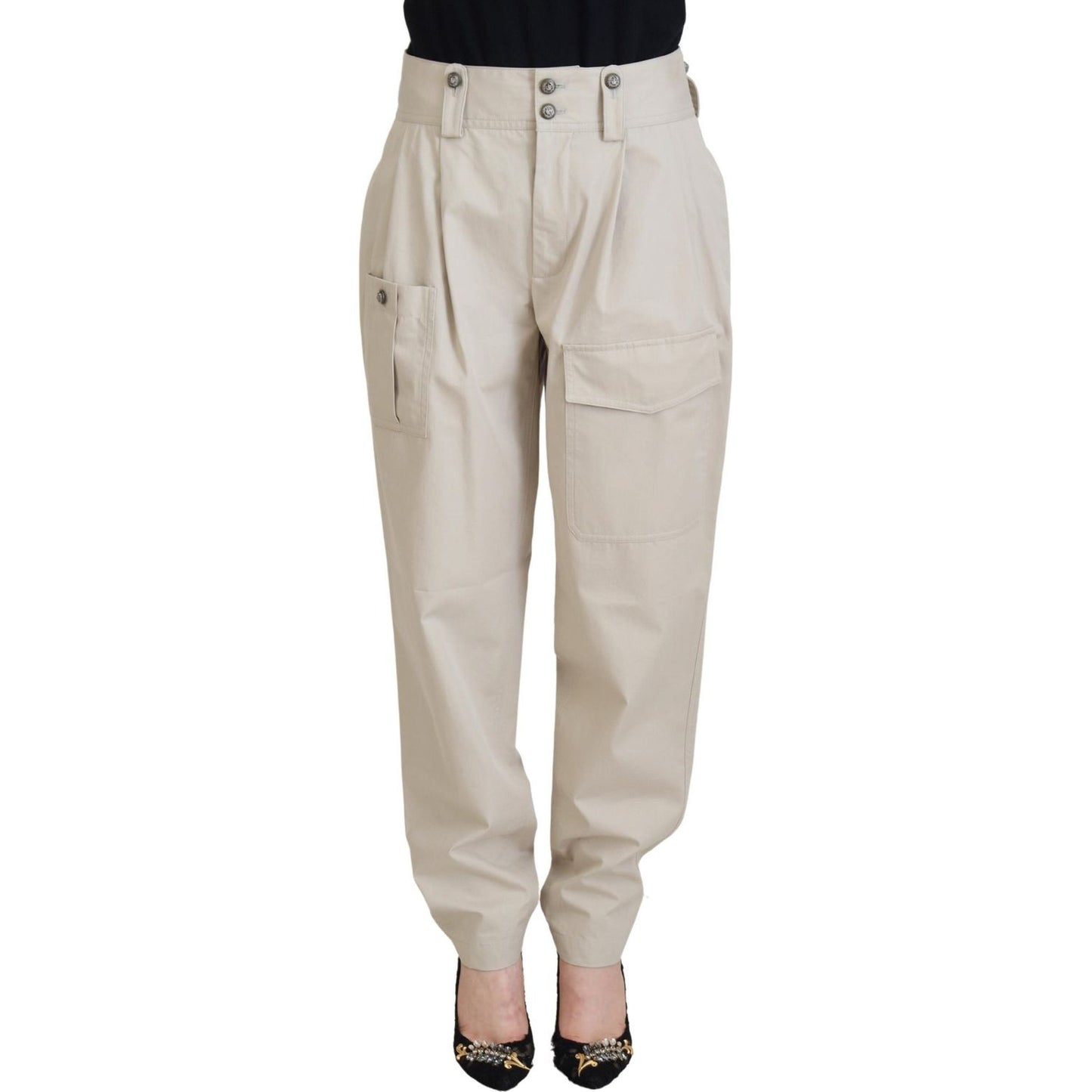 Dolce & Gabbana Elegant Beige Cotton Trousers Jeans & Pants Dolce & Gabbana Gray