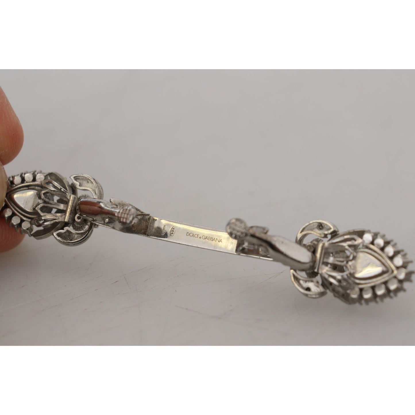 Dolce & Gabbana Elegant Sterling Silver Glass Brooch Brooch Dolce & Gabbana Dark Gray