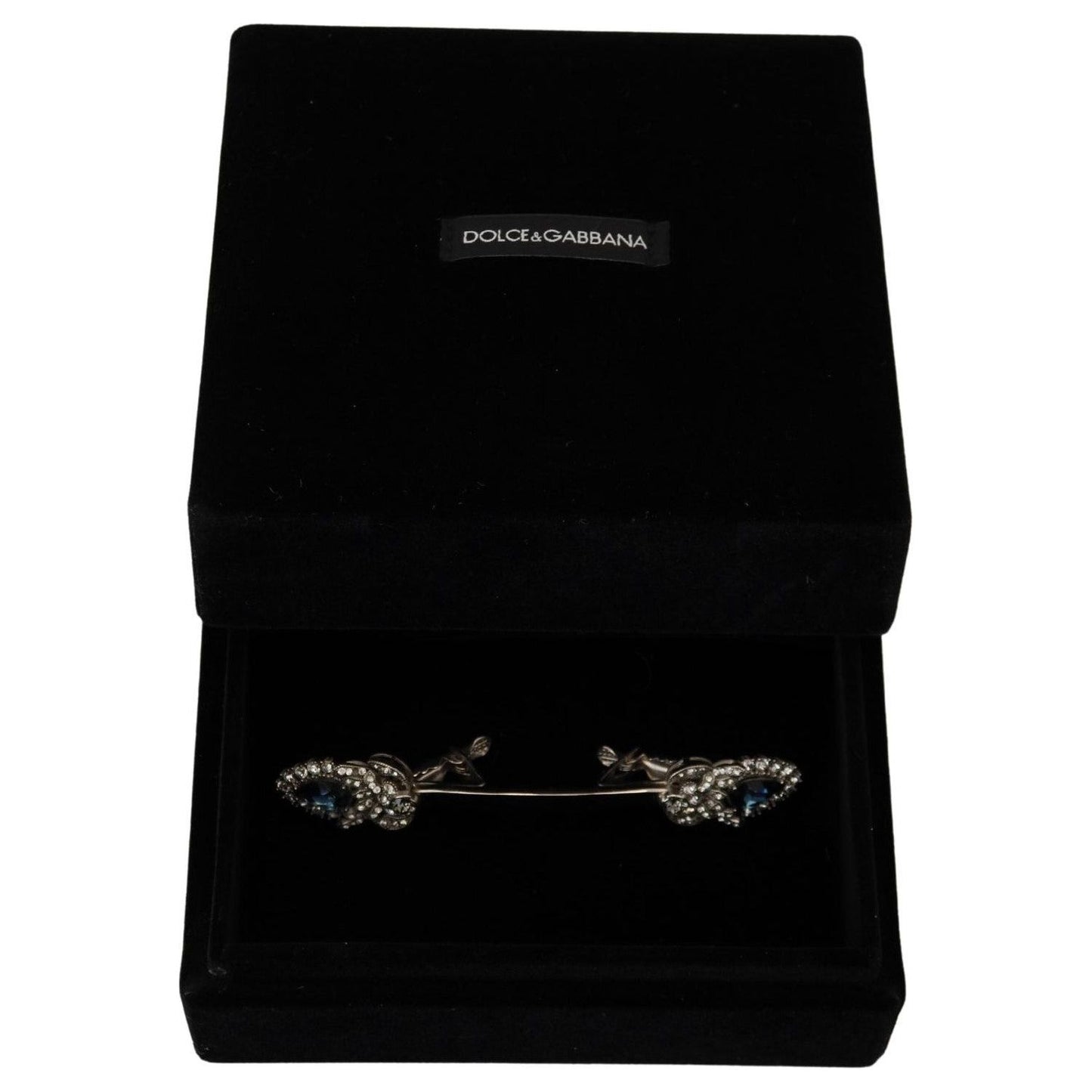 Dolce & Gabbana Elegant Sterling Silver Glass Brooch Brooch Dolce & Gabbana Black