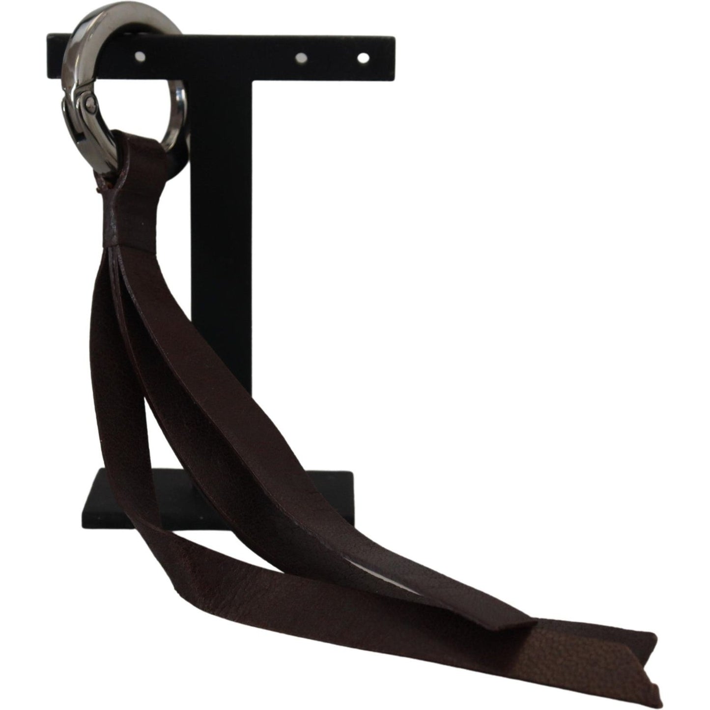 Costume National Chic Brown Leather Keychain with Brass Accents Costume National Black