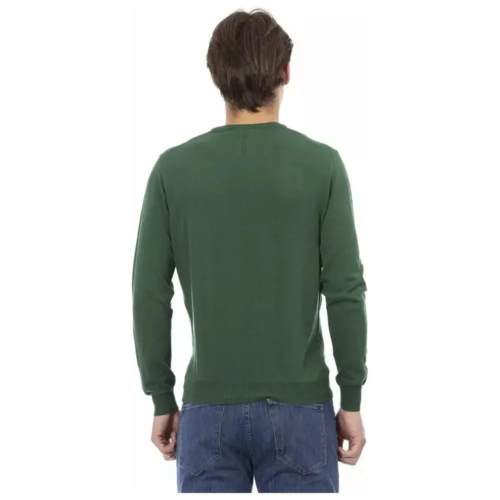Baldinini Trend Green Cotton Men Sweater Baldinini Trend Dark Slate Gray