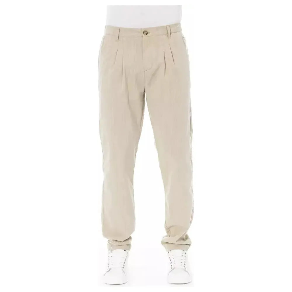 Baldinini Trend Beige Cotton Men Chino Pants Baldinini Trend Light Gray