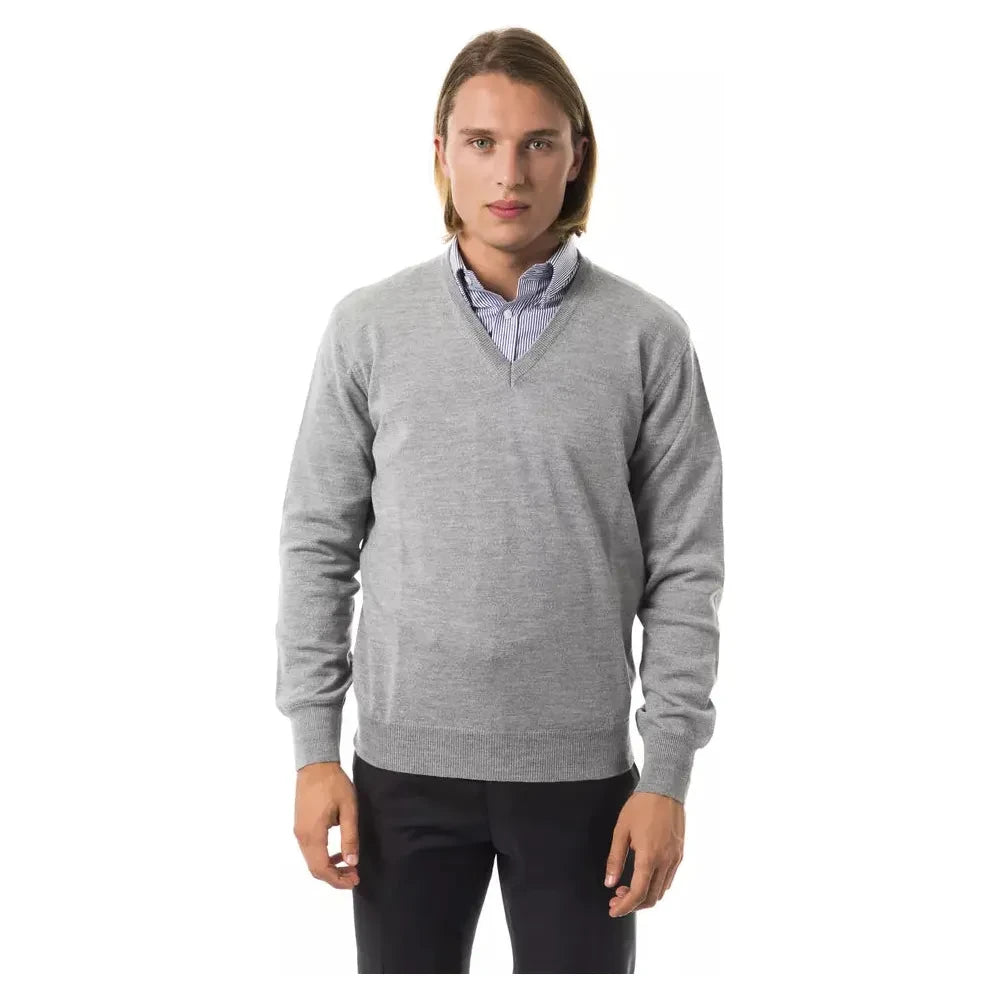 Uominitaliani Gray Wool Men Sweater Uominitaliani Dark Gray