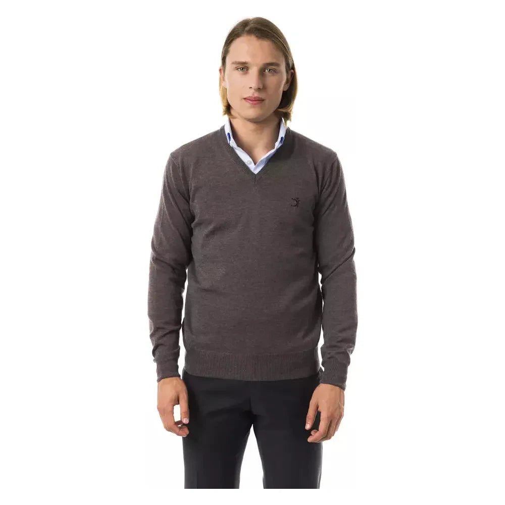 Uominitaliani Gray Merino Wool Men Sweater Uominitaliani Dark Slate Gray