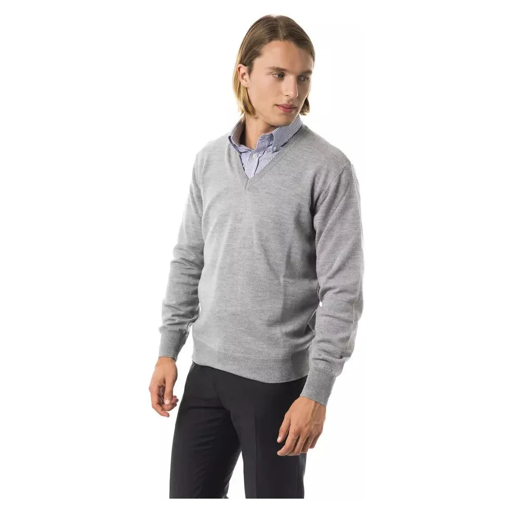 Uominitaliani Gray Wool Men Sweater Uominitaliani Dark Gray