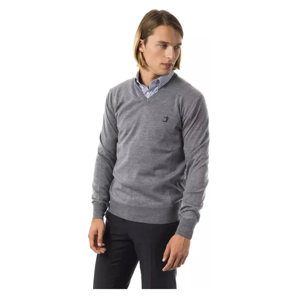 Uominitaliani Gray Merino Wool Men Sweater Uominitaliani Dim Gray
