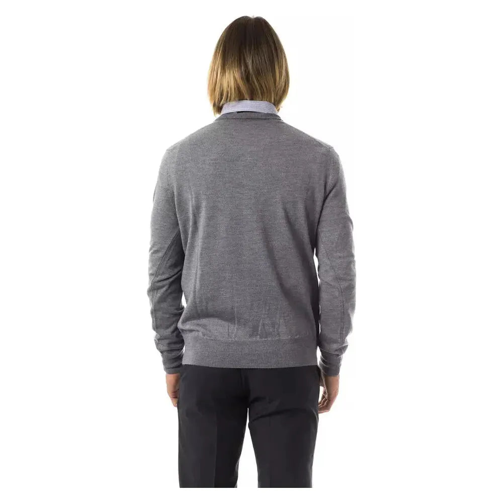 Uominitaliani Gray Merino Wool Men Sweater Uominitaliani Dim Gray