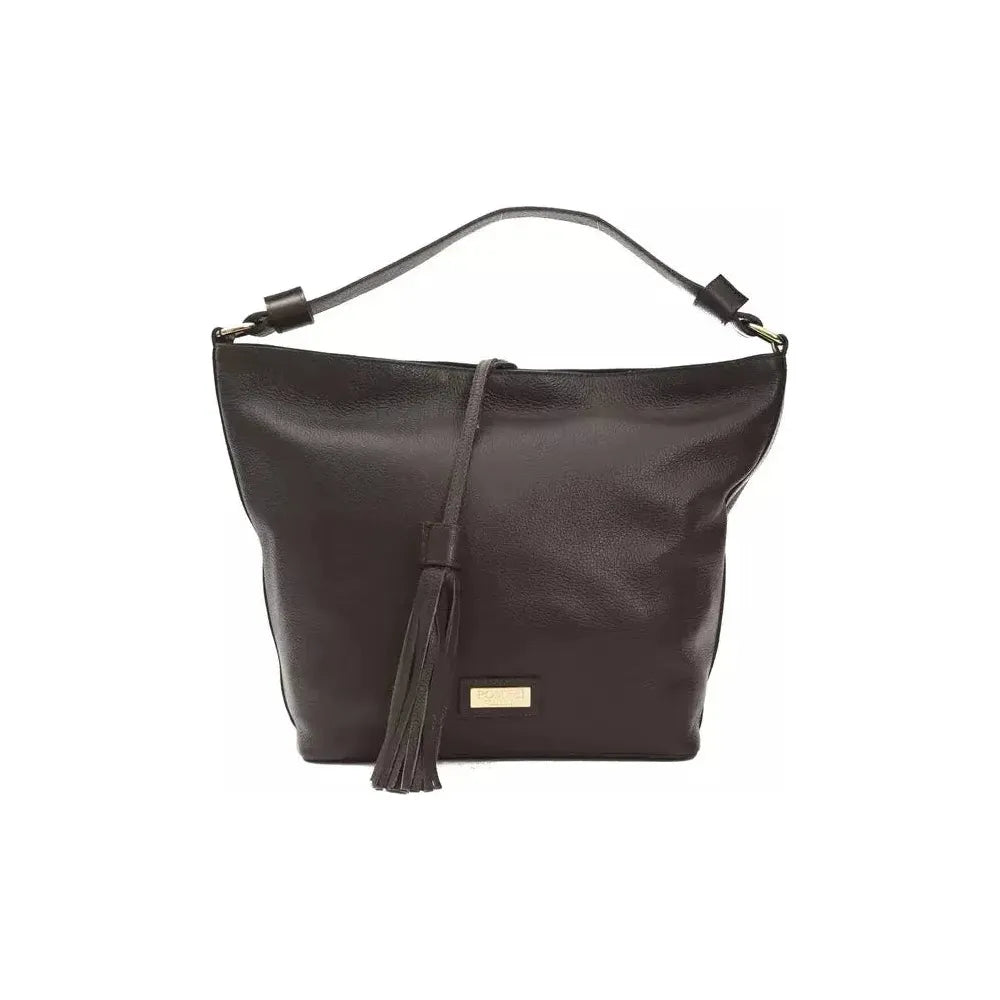 Pompei Donatella Brown Leather Women Shoulder Bag WOMAN SHOULDER BAGS Pompei Donatella Dark Slate Gray