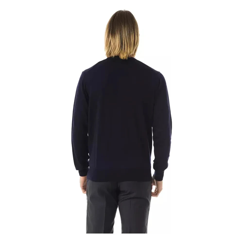 Uominitaliani Blue Merino Wool Men Sweater Uominitaliani Dark Slate Gray
