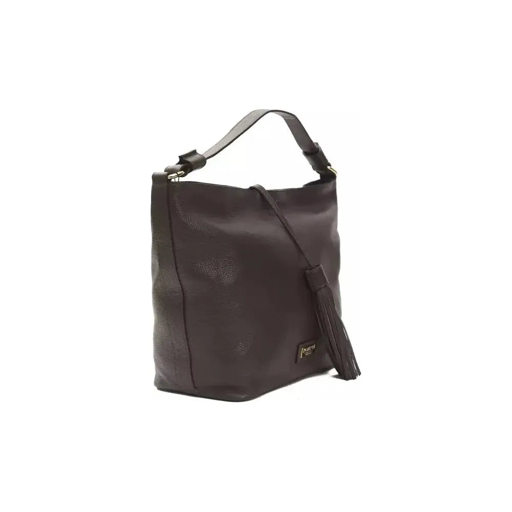Pompei Donatella Brown Leather Women Shoulder Bag WOMAN SHOULDER BAGS Pompei Donatella Dark Slate Gray