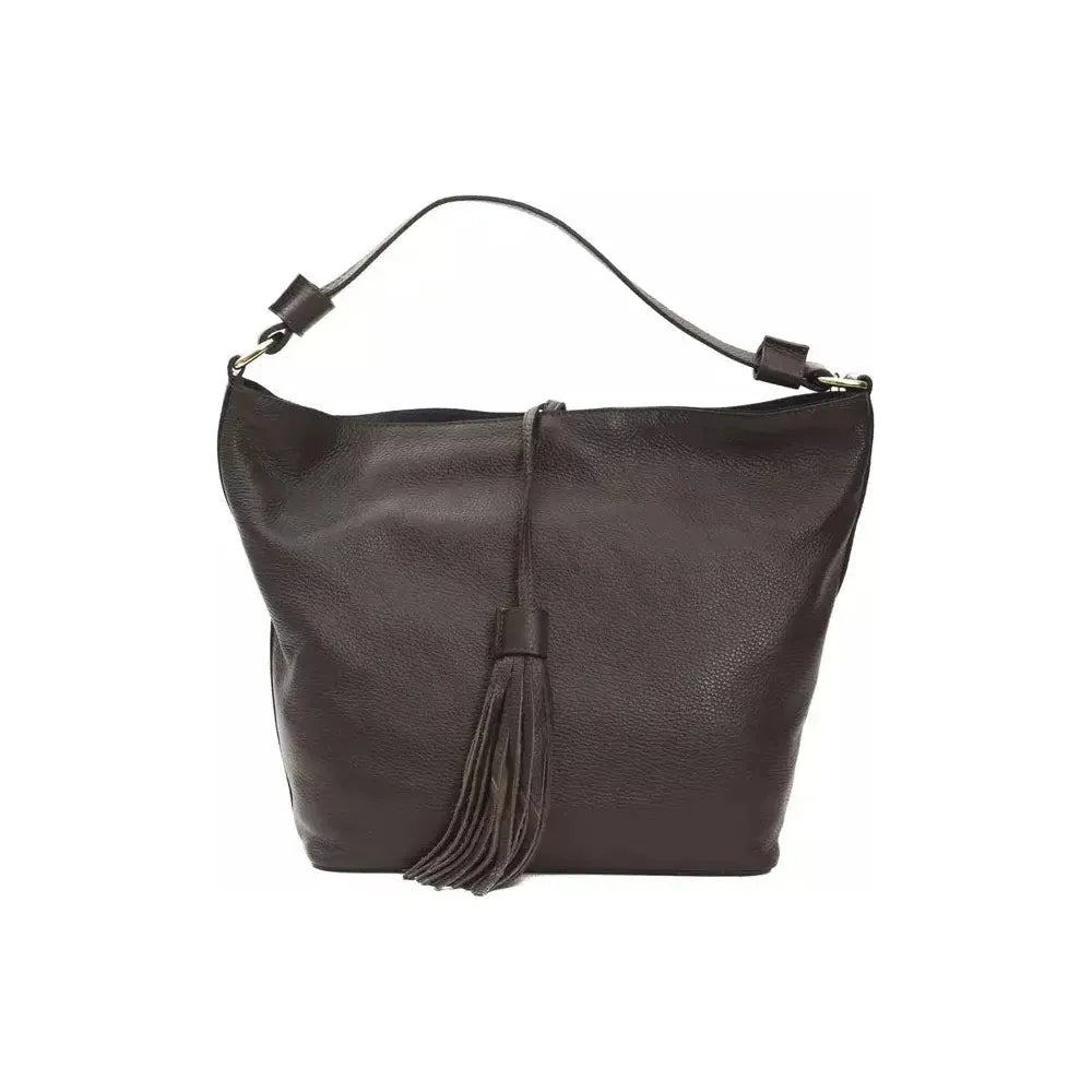 Pompei Donatella Brown Leather Women Shoulder Bag WOMAN SHOULDER BAGS Pompei Donatella Dark Slate Gray