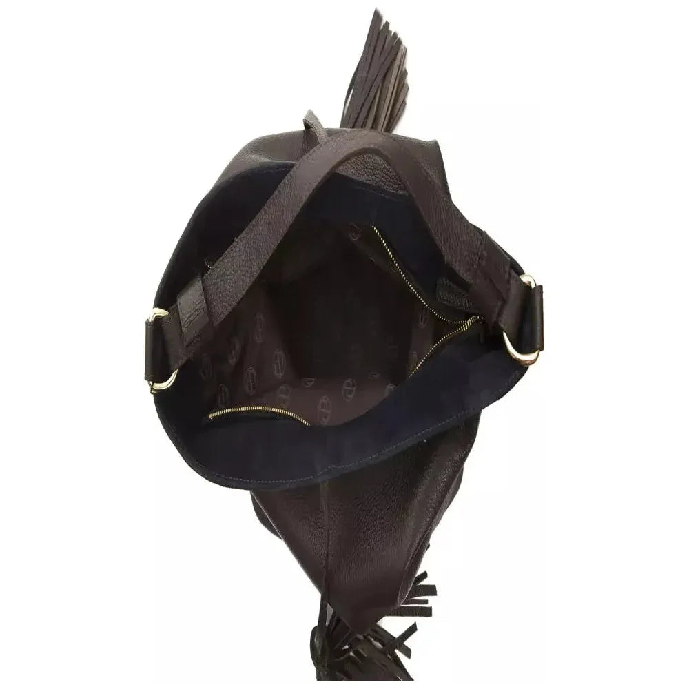 Pompei Donatella Brown Leather Women Shoulder Bag WOMAN SHOULDER BAGS Pompei Donatella Dark Slate Gray